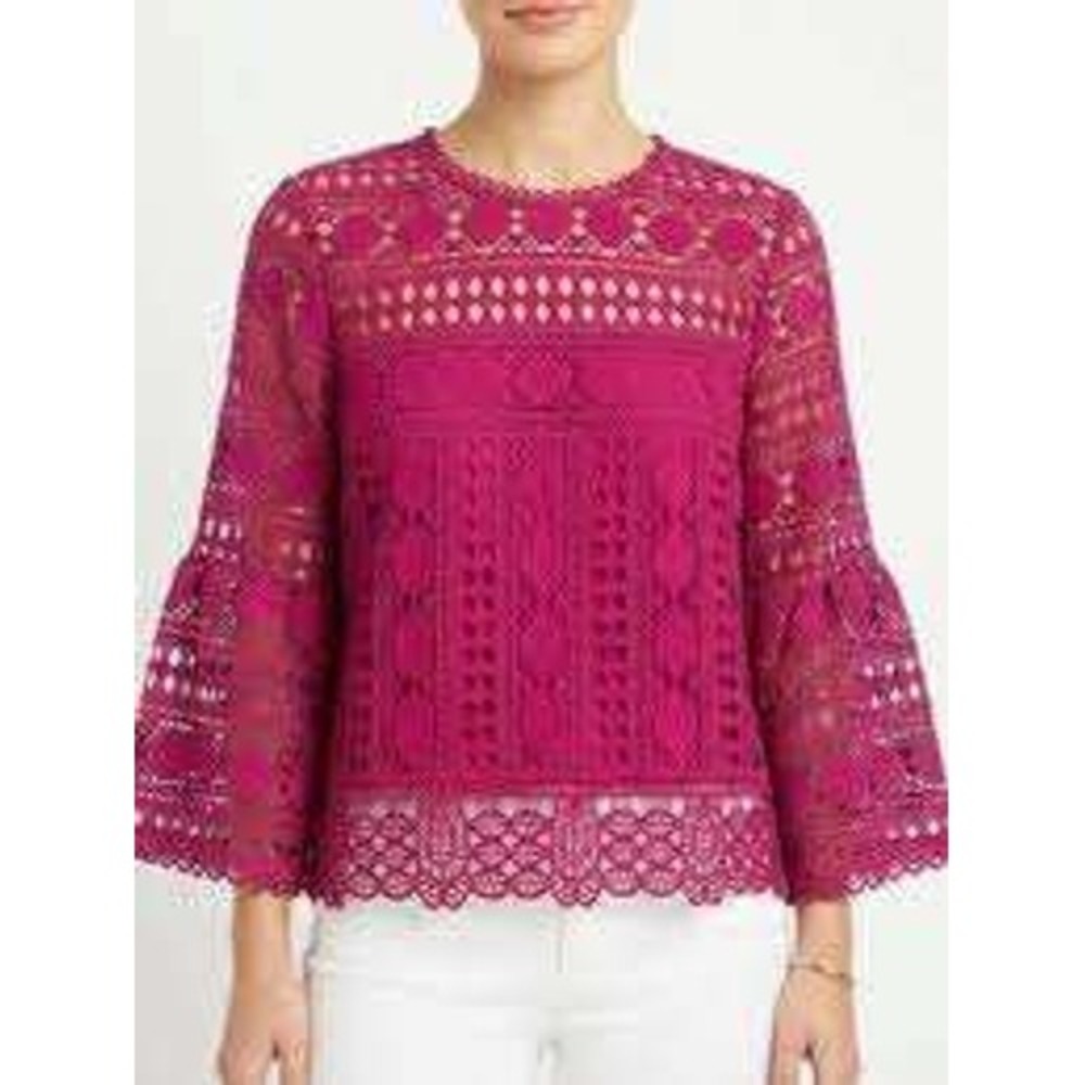 Ellison Magenta Crochet Lace Bell Sleeve Blouse Womens Large Pink Boho